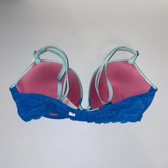 Victoria's Secret PINK Heartbreaker Plunge Push Up Bra Womens 36C Blue Animal - Picture 3 of 8